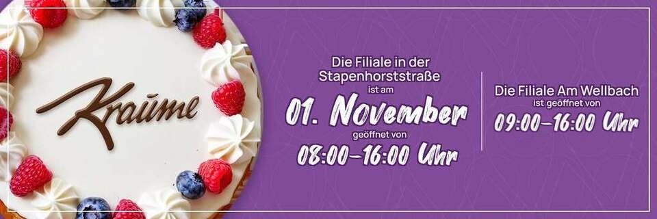 Öffnungszeiten an Allerheiligen, 1. November: Stapenhorststraße 08:00–16:00 Uhr, Am Wellbach 09:00–16:00 Uhr